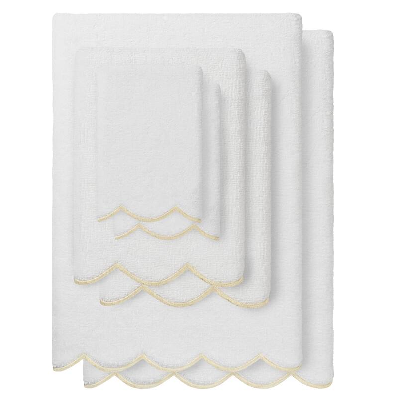 Authentic Hotel and Spa 100% Turkish Cotton ADORNIA Scallop Towel Set - White/Beige - 6 Piece Set