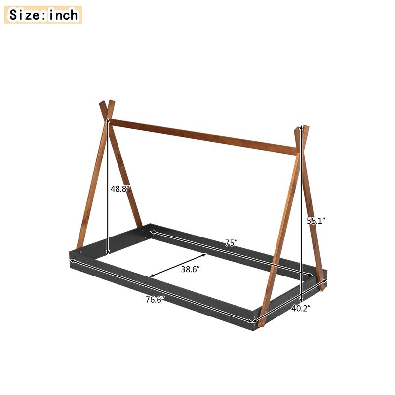 Twin Size Tent Floor Bed with Sturdy Triangle Structure for Kids