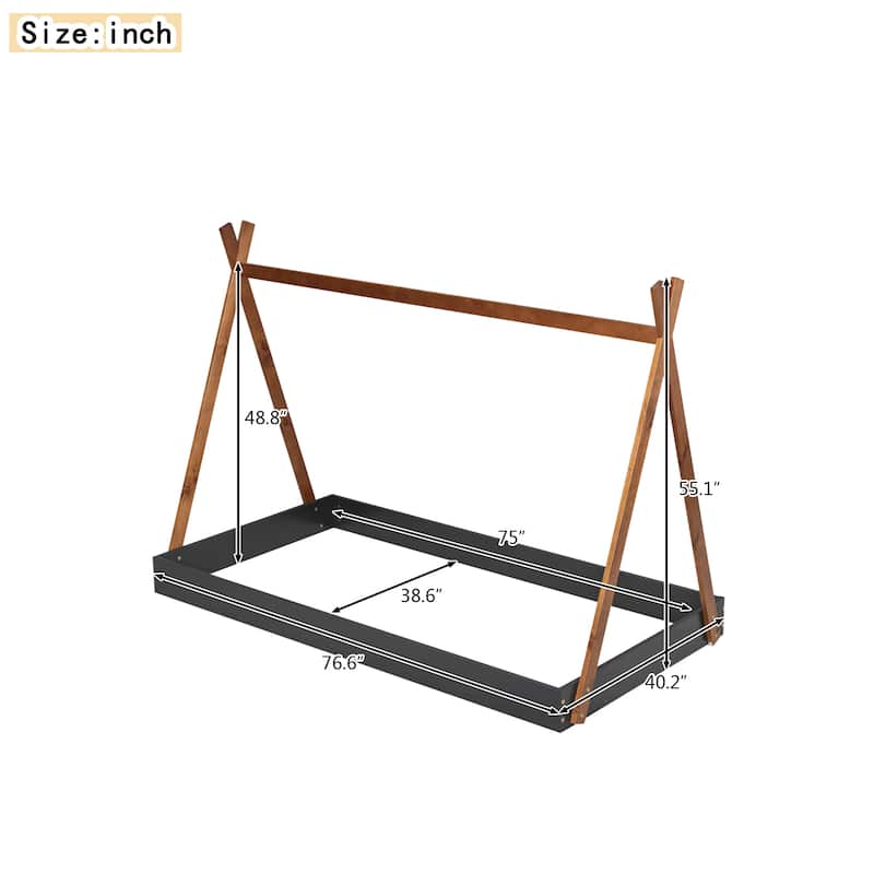 Wooden Tent Shaped Floor Bed with Triangle Structure