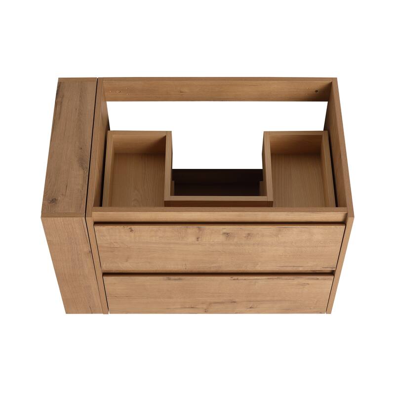 36" Wall-Mounted Bathroom Vanity, Double Soft-Close Drawers, Adjustable Side Rack, 45° Bevelled Invisible Handle