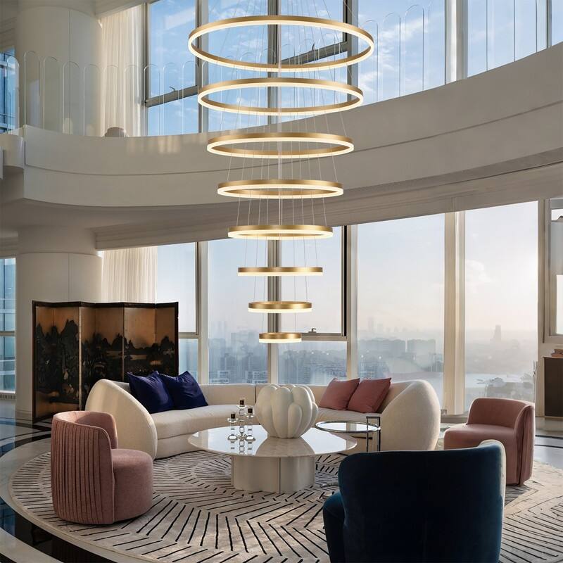 Modern LED Ring chandelier Large High Ceiling Chandelier