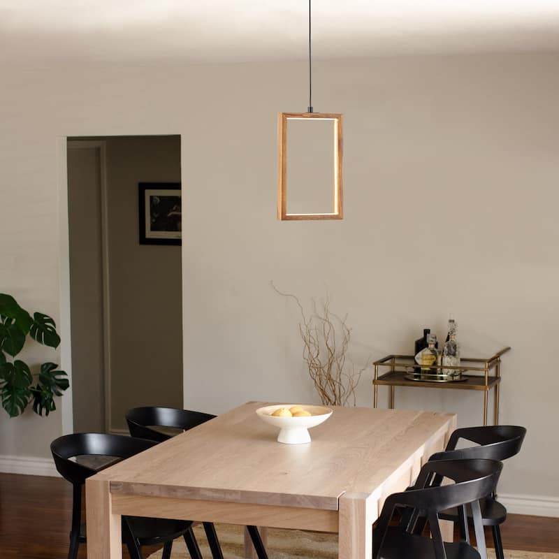 C Cattleya Geometry Rectangle Wood LED Pendant Light
