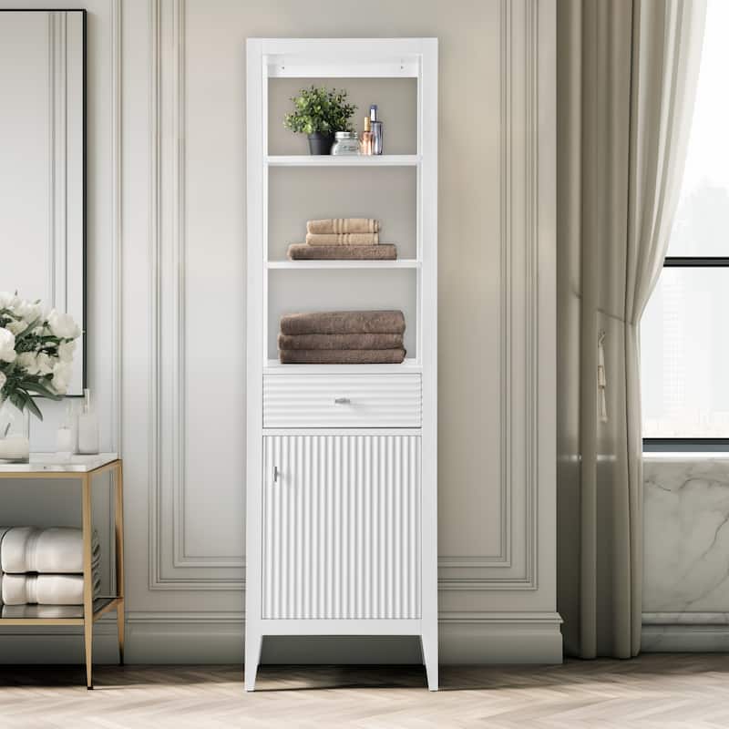 Vanity Art 72" Tall Tower Bathroom Linen Cabinet with Soft Close Door and Drawer - 21"/Brushed Nickel Handle - Linear White