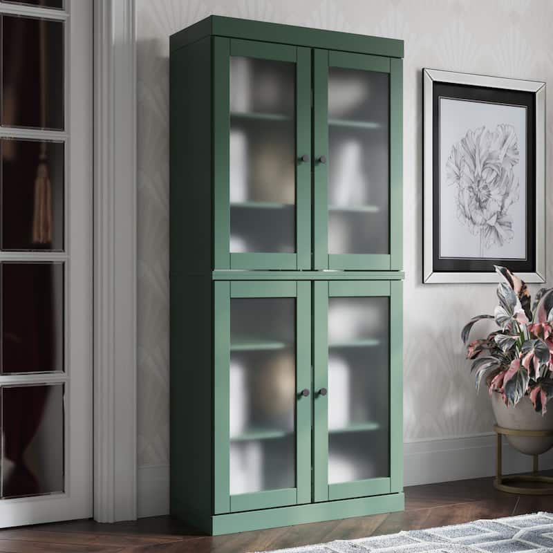 100% Solid Wood 6-Shelf Bookcase with Optional Doors by Palace Imports - 4 Dr Frosted - Green