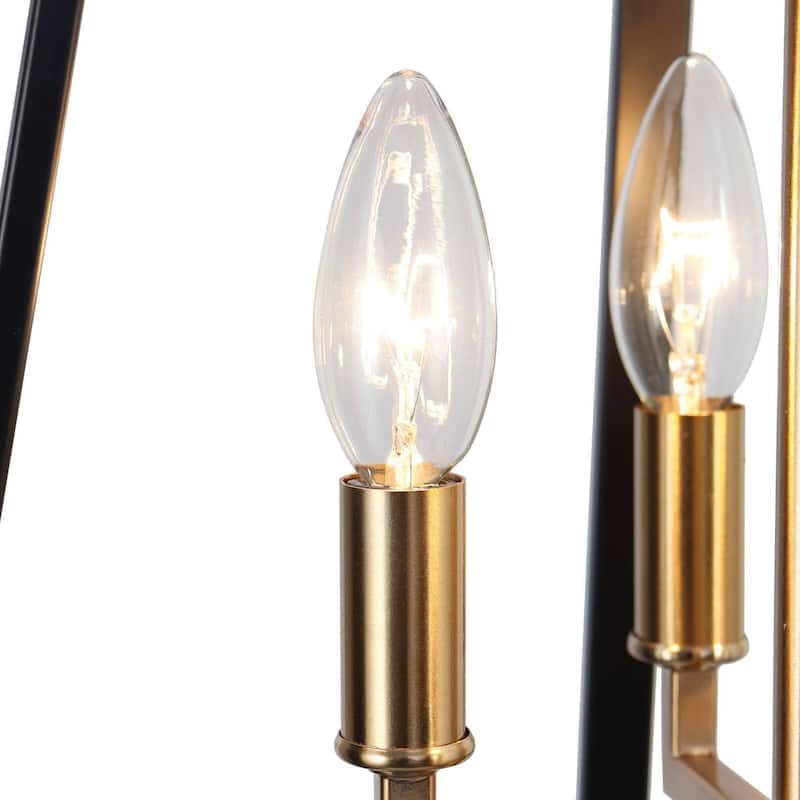 Modern Farmhouse Black Gold 4-Light Lantern Geometric Chandelier Candle Kitchen Island Pendant Light - 14" W x 17.5" H