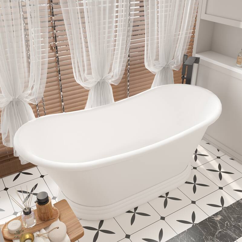 CASAINC 67 Inch Soaking Bathtub Solid Surface Stone Bathtub with Center Drain in Matte White - 67 Inch