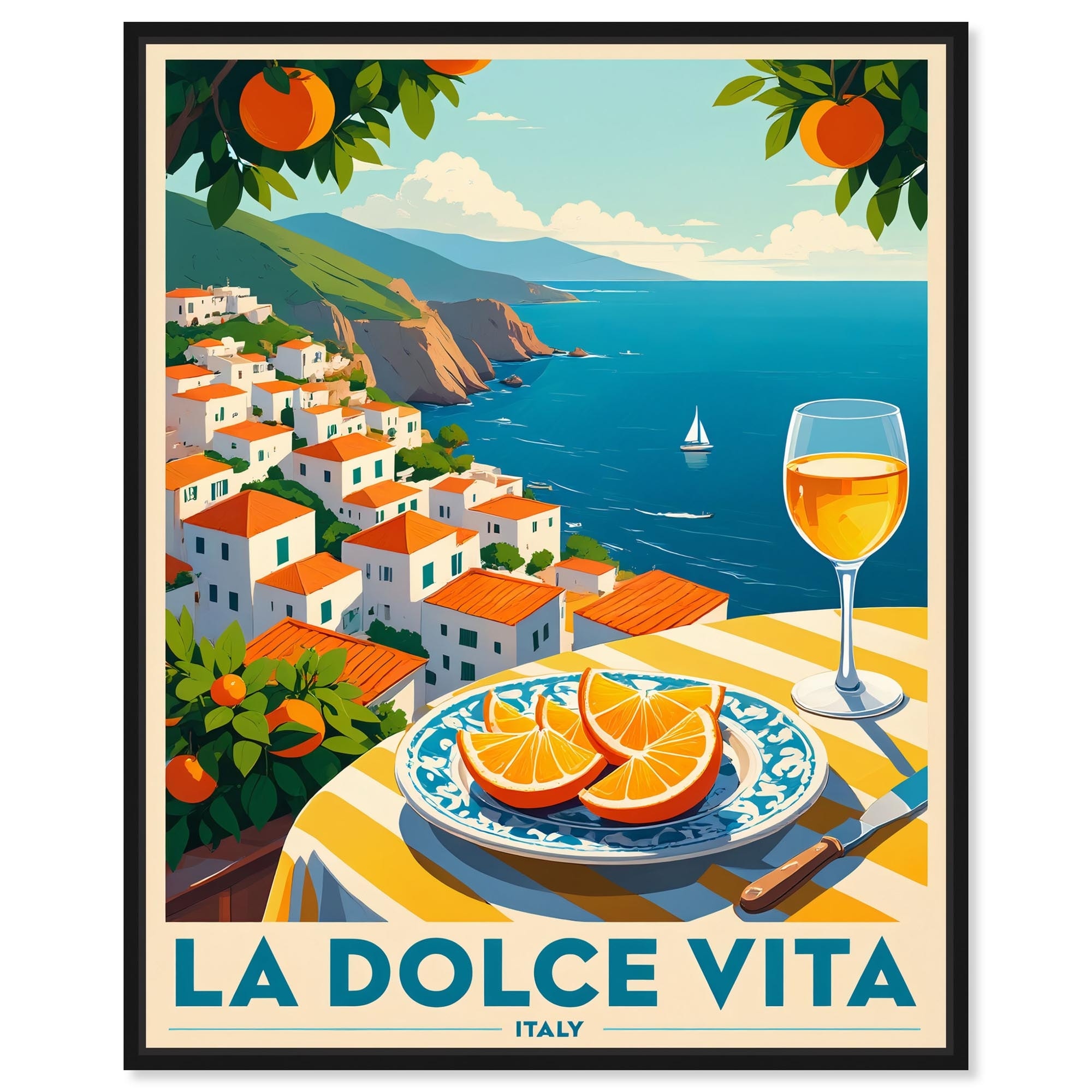 A Toast to Italy Retro Summer Framed Canvas Print by Art Remedy