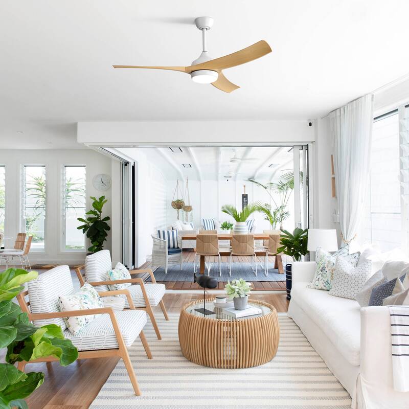 52 Inch Modern Ceiling Fan with 18W LED Light and Remote Control 3 ABS Blades DC Motor for Bedroom - White