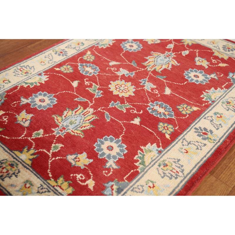 Red Floral Kazak Oriental Accent Rug Hand-Knotted Wool Carpet - 2'0" x 3'0"