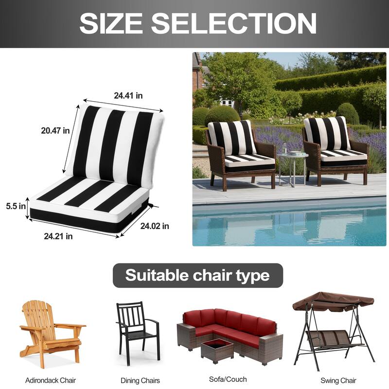 24''Wx24''Dx5.5''in T Outdoor Indoor Patio Premium Fabric Seat Cushions Set (Seat & Back)