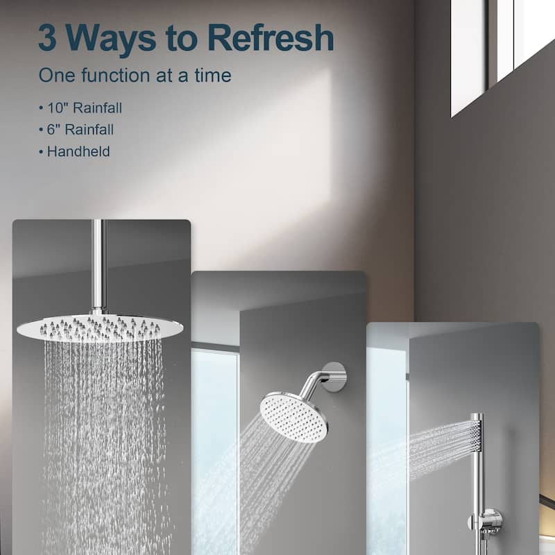 GRANDJOY Dual Shower Heads with Handheld Spray 10" Rainfall Wall Mount Shower Faucet Set