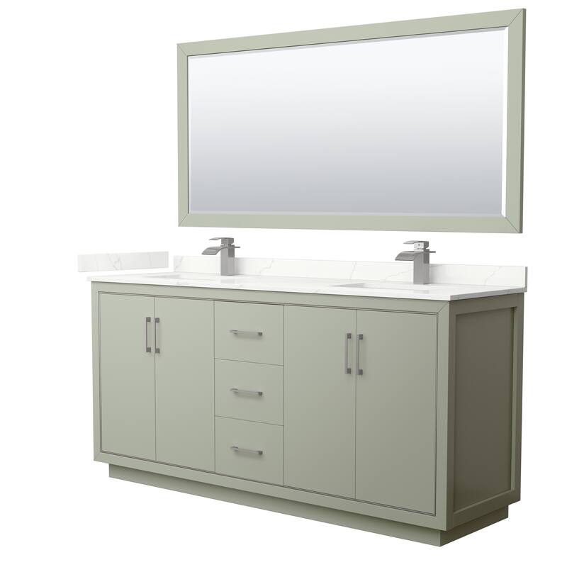 Icon 72-inch Double Vanity, Quartz Top, 70-inch Mirror - Light Green, Nickel Trim, Giotto Quartz Top