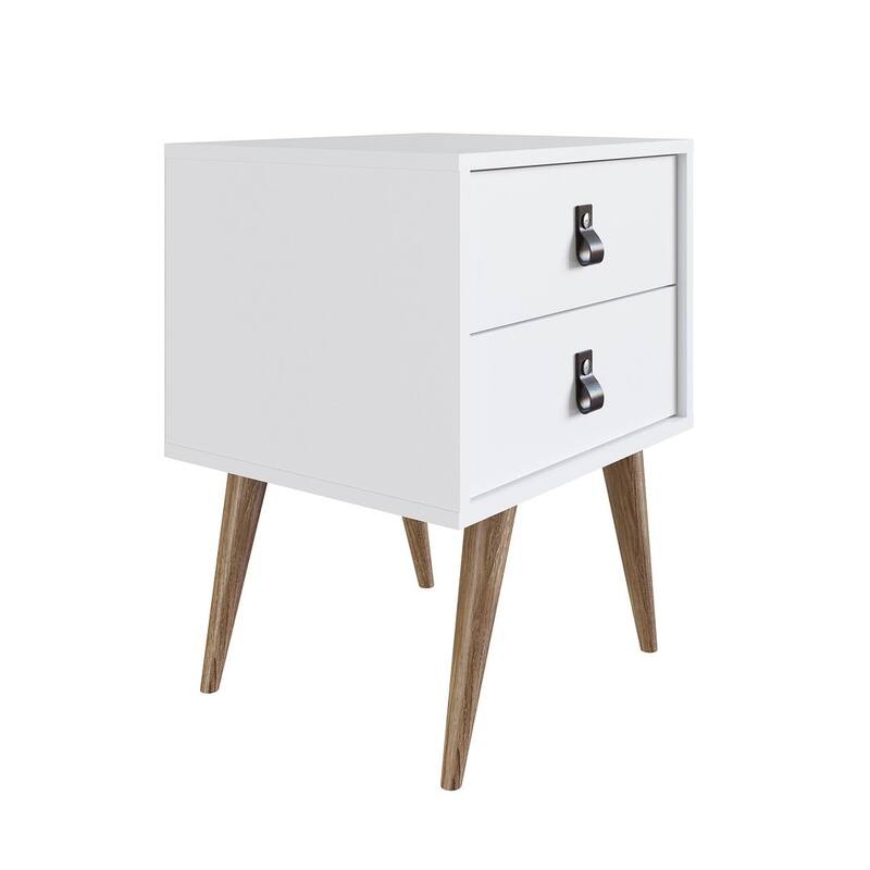 Manhattan Comfort Amber Nightstand with Faux Leather Handles in Blue and Nature
