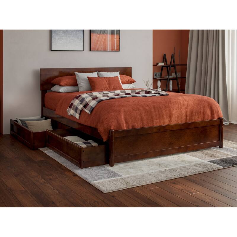 Wesley Platform Bed with Panel Footboard and Storage Drawers - Walnut - Full