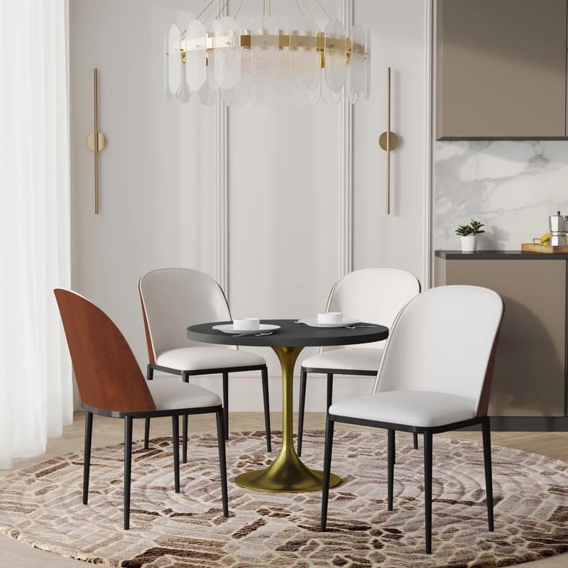 Verve Modern 5-Piece PU Leather, Suede, or Velvet Dining Chairs Set with Round MDF Tabletop Dining Table and 4 Side Chairs
