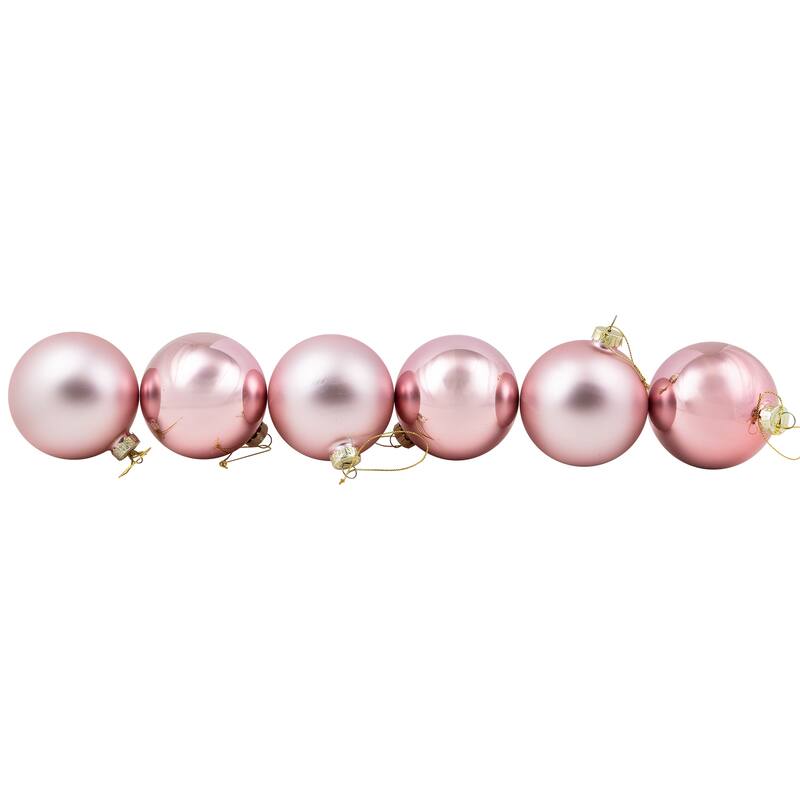 6ct Shiny Matte Baby Pink Glass Ball Christmas Ornaments 3.25" (80mm)