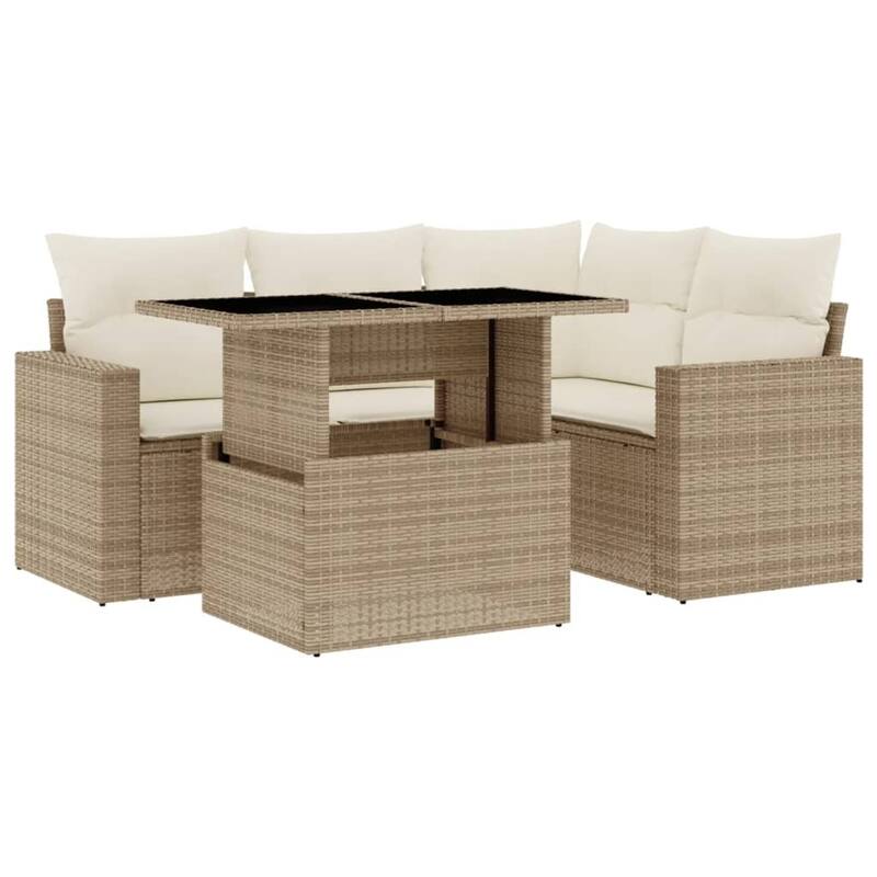 vidaXL Patio Sofa Set with Cushions Outdoor Furniture 5 Piece Poly Rattan - 21.7 x 39.4 x 28.7 in
