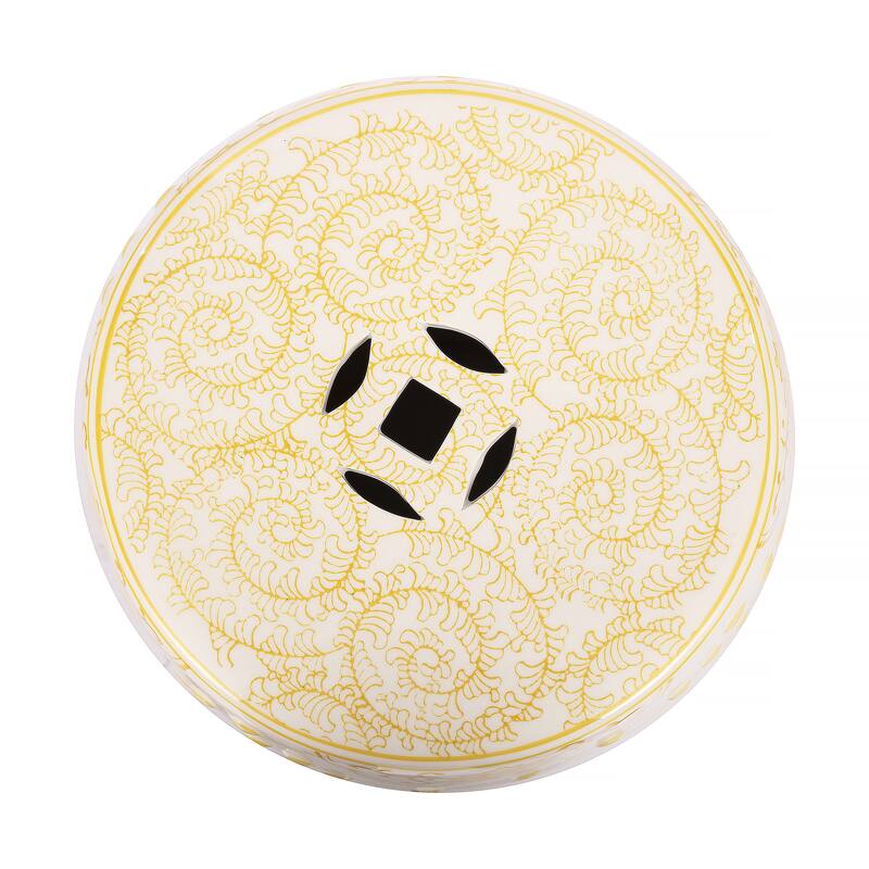 Double Happiness 18" Chinoiserie Ceramic Drum Garden Stool, Blue/White