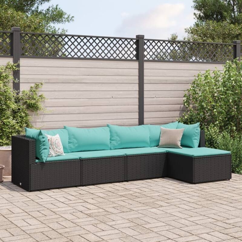 vidaXL Patio Lounge Set with Cushions Sectional Sofa Garden Backyard Poly Rattan - 24.8" x 24.8" x 22.6"
