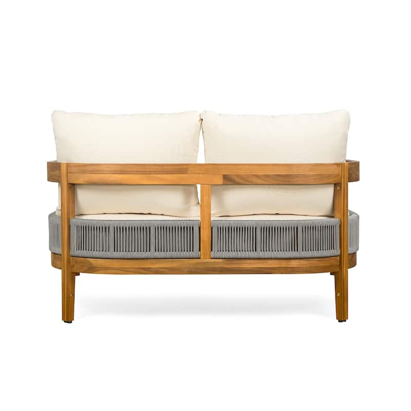 Roomfitters Porto Outdoor Acacia Wood Loveseat with Coffee Table, Patio Balcony Seating Set