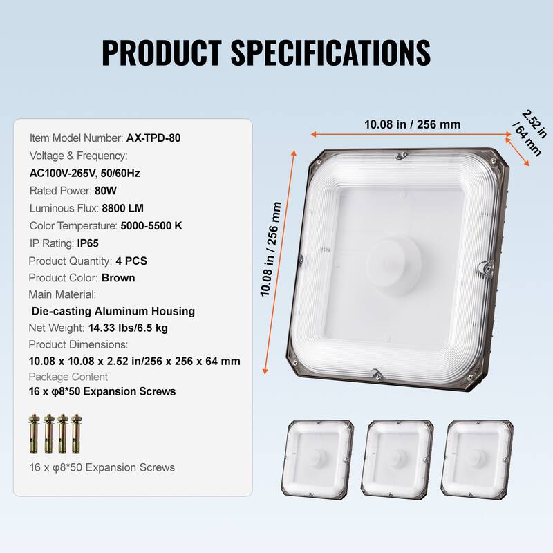 LED Canopy Lights, Daylight Commercial Industrial Outdoor Canopy Lights, Surface Mount Ceiling Lighting