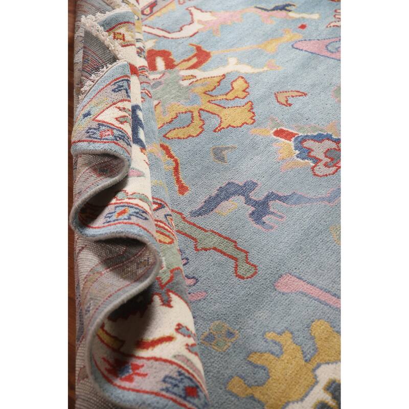 Transitional Blue Oushak Area Rug Handmade Oriental Wool Carpet - 8'1"x 9'10"