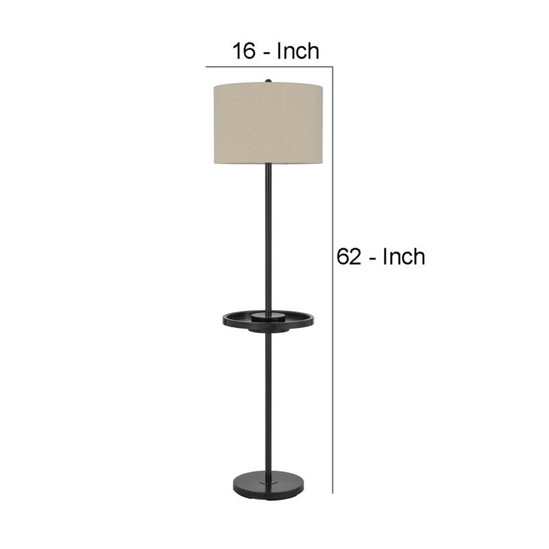 62 Inch Metal Floor Lamp, Tray, Dimmer, 2 USB Ports, Bronze
