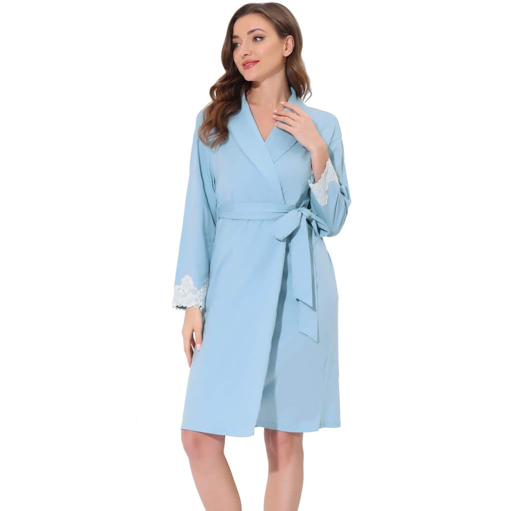 Women's Pajamas Robe Sleepwear Lace Nightgown Tie Waist Lounge Bathrobe