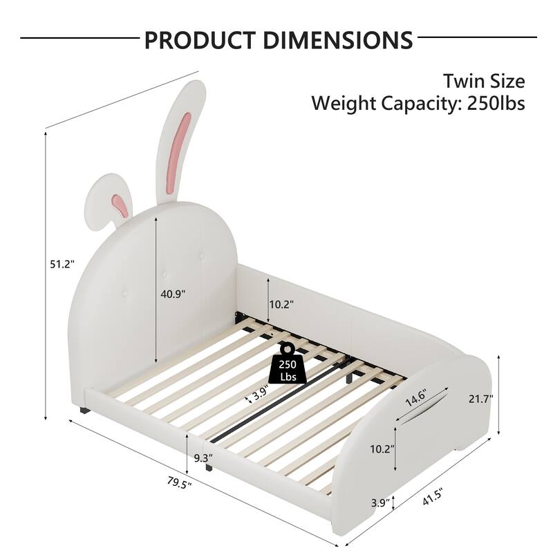 Twin Size Upholstered Rabbit-Shape Princess Bed with Headboard & Footboard,White