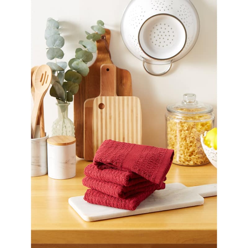 DII Solid Terry Waffle Dishtowel Set of 4