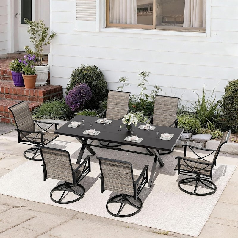 Kullavik Textilene Patio Swivel Dining Chairs Set, Ergonomic Rotating Dining Chairs - 6-piece