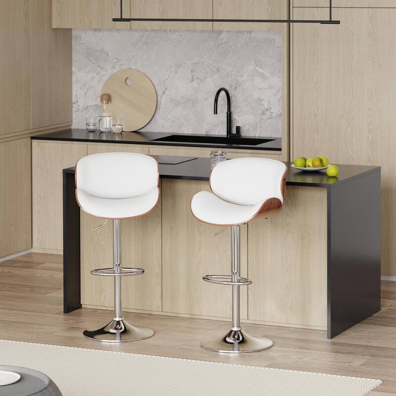 Bar Stools Adjustable Height Swivel Faux Leather Armless Barstools