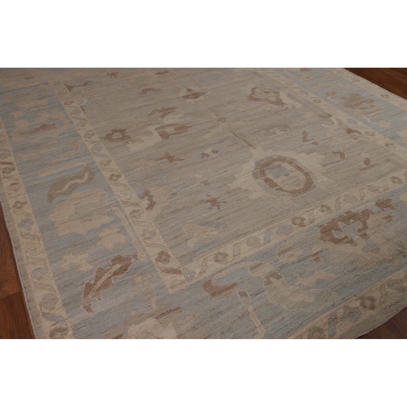 Transitional Oushak Turkish Area Rug Handmade Beige Wool Carpet - 8'3"x 9'9"