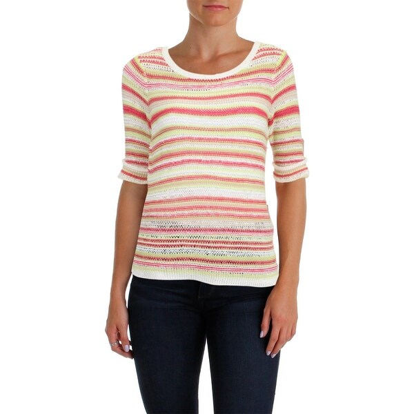 Foxcroft Womens Pullover Sweater Striped Open Knit