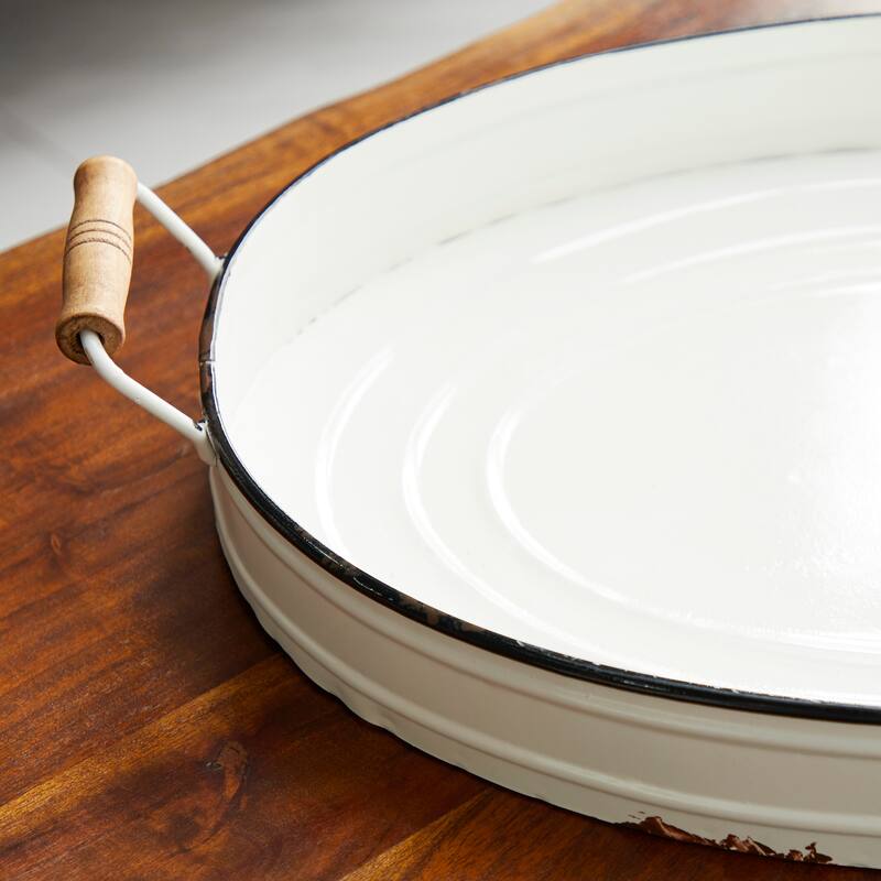 White Iron Farmhouse Tray (Set of 2) - 21 x 15 x 4
