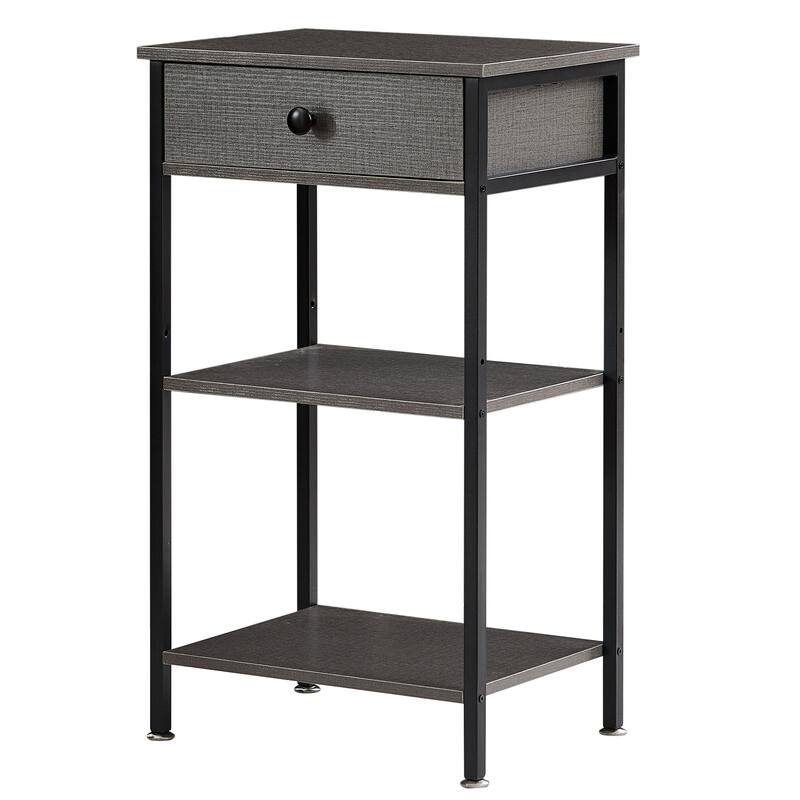 VECELO Set of 2 Modern Nightstands with Drawer & Open Shelves Slim Bedside Table for Small Space Bedroom and Living Room