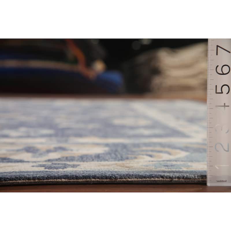 Floral Blue Agra Hand-Tufted Rug Oriental Traditional Wool Carpet