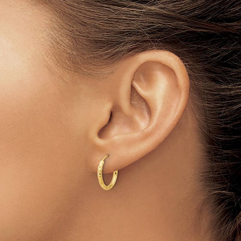 Curata 14k Yellow Gold Polished and Satin and Sparkle Cut Endless Hoop Earrings - 15.4x2mm