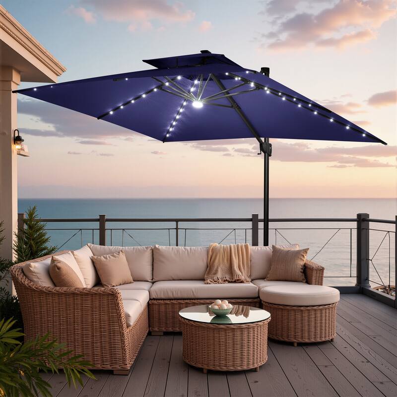 10 FT x 13 FT Outdoor LED Lighted Double Top Patio Cantilever Umbrella