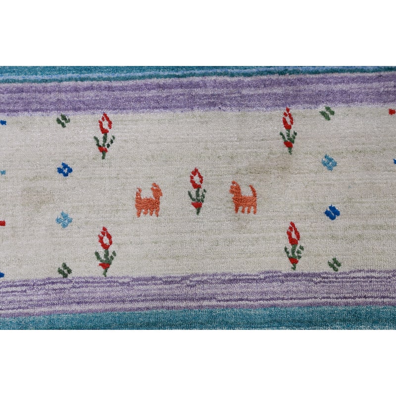 Hand Knotted Oriental 100% Wool Carpet Tribal Tribal Navy Blue & Blues Gabbeh Area Rug - 10' 0'' X 8' 6''