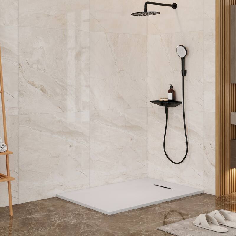 SMC Alcove Shower Pan Base with Reversible Drain, Low Profile, Wheelchair Access, Slip-Resistant, cUPC Certified