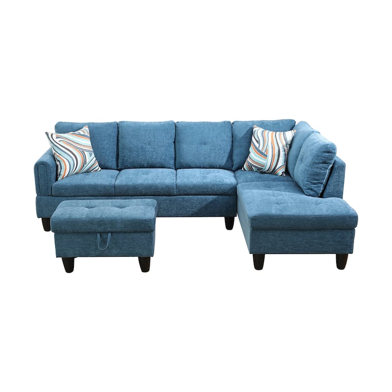 Blue Flannel 3-Piece Living Room Sofa Set