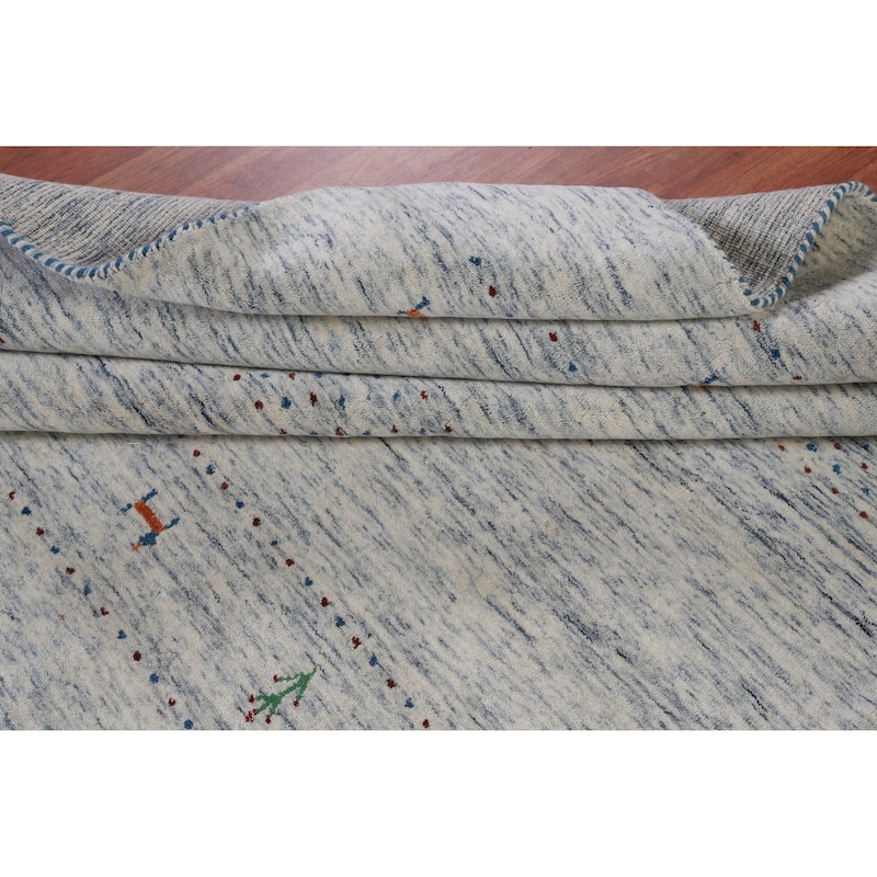 Hand Knotted Oriental 100% Wool Carpet Tribal Animal Pictorial Greys & Charcoal Gabbeh Area Rug - 9' 11'' X 7' 11''