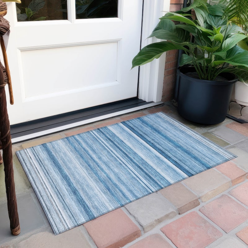 Machine Washable Indoor/ Outdoor Chantille Multi Stripe Rug - Blue - 1'8" x 2'6"