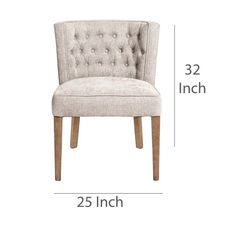 Cly Dining Side Chair Set of 2, Light Gray Fabric, Brown Solid Wood