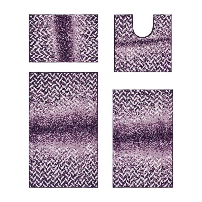Better Trends 100% Micro Polyester 4&5 Pc Bathroom Rug Set-Casablanca Collection with Chevron Pattern, Machine Washable Bath Mat