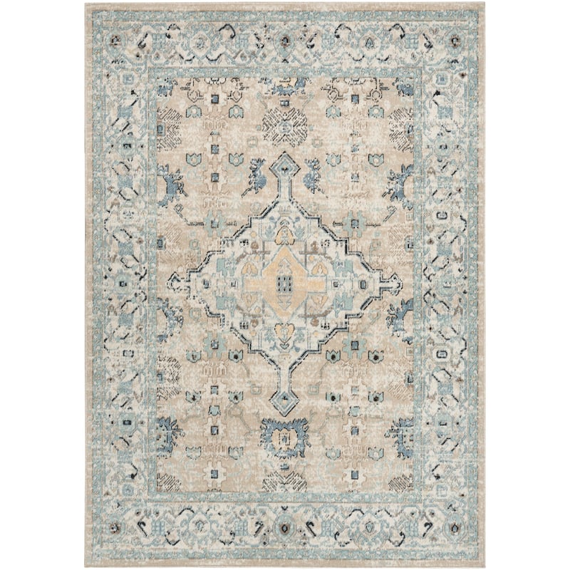 Nourison Washable Decor Indoor only Machine Washable Persian Area Rug - Taupe/Blue - 6' 7" x 9' - Rectangle