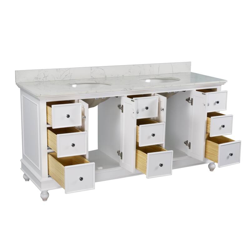 KitchenBathCollection Bella 72" Double Bathroom Vanity with Engineered Marble Top