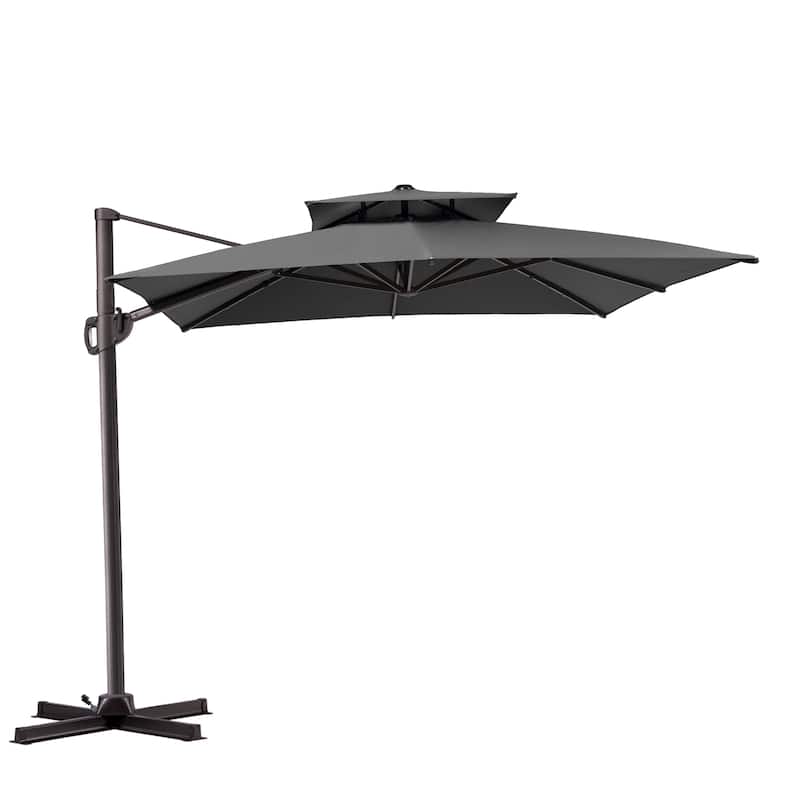 Pellebant Outdoor 9x11FT Patio Cantilever Umbrella Dual Top - DarkGrey