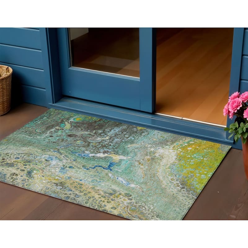 HomeRoots Abstract Contemporary Rectangle Outdoor Rug - 3' x 5'